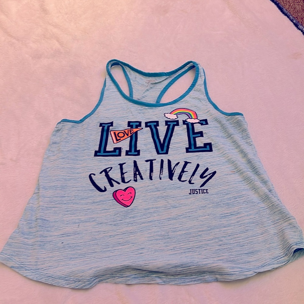 Blue/Teal Justice tank top (Live, Love, Creatively)